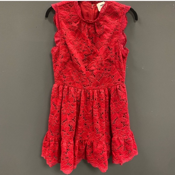Kate Spade poppy field red lace dress with scalloped trim - Picture 3 of 10